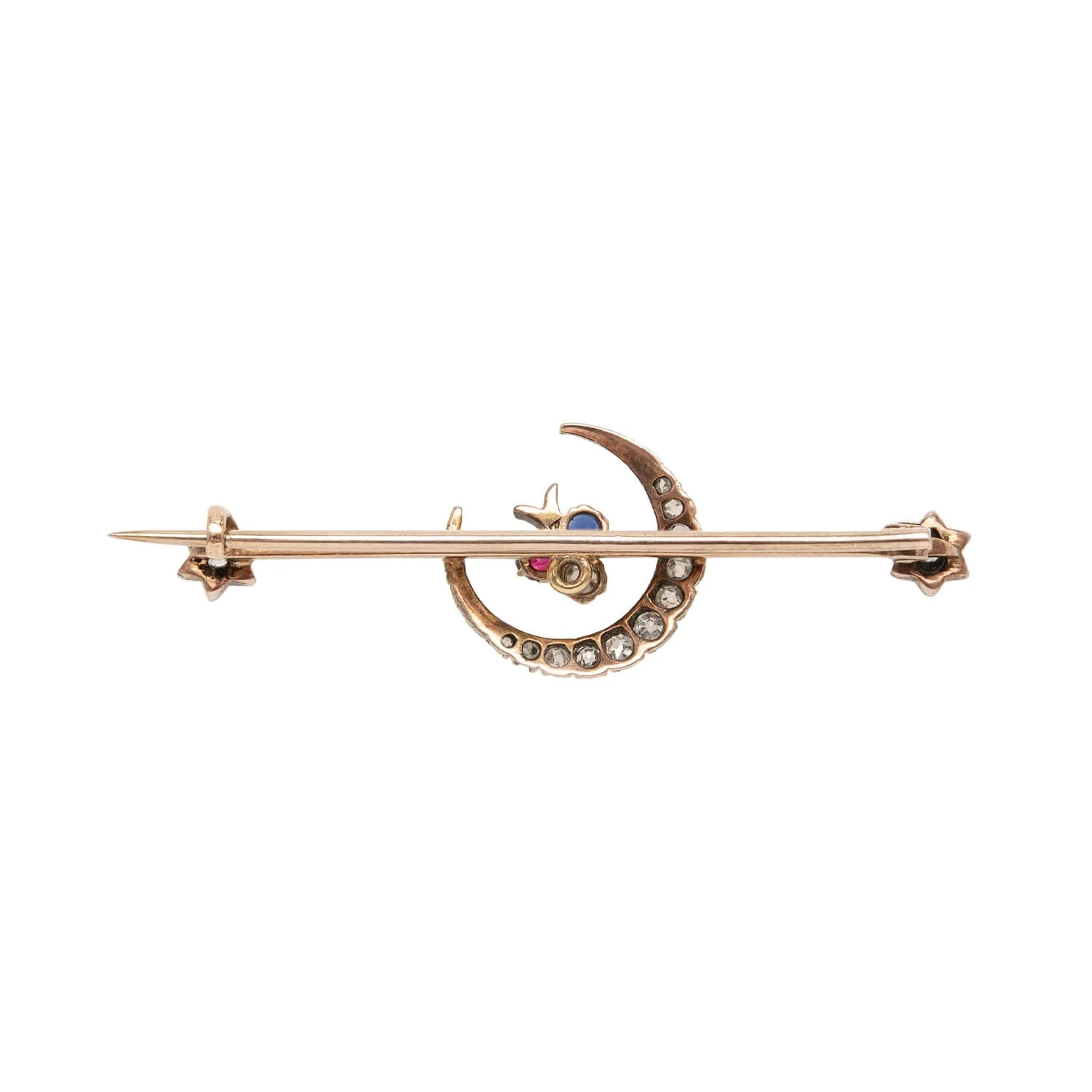 Victorian 15k + Sterling Diamond Crescent Trefoil Pin - Image 3