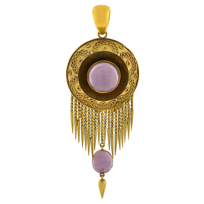 Victorian 15kt & Amethyst Etruscan Foxtail Pendant/Locket