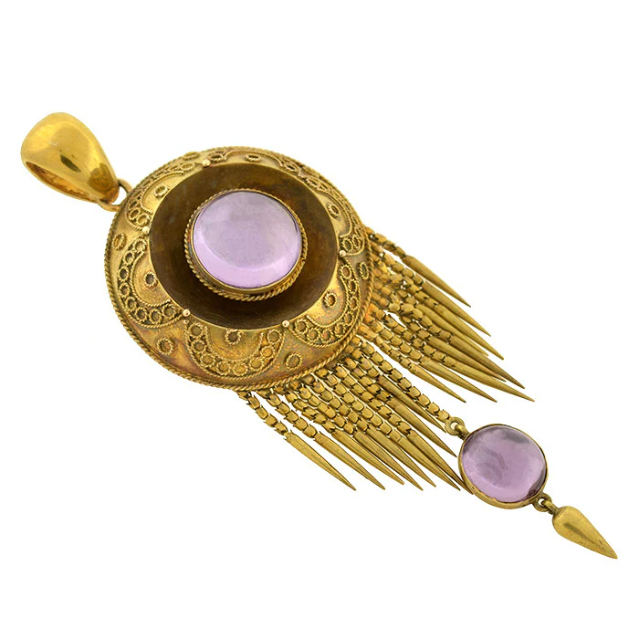 Victorian 15kt & Amethyst Etruscan Foxtail Pendant/Locket - Image 2