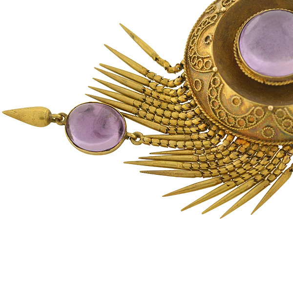 Victorian 15kt & Amethyst Etruscan Foxtail Pendant/Locket - Image 3