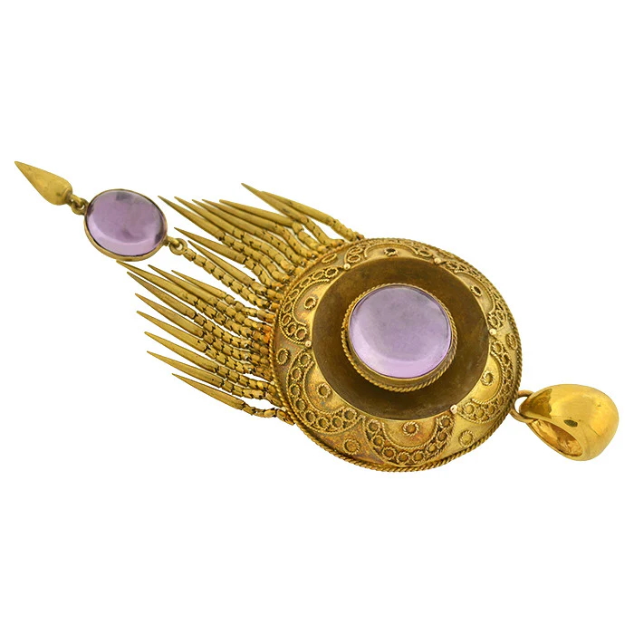 Victorian 15kt & Amethyst Etruscan Foxtail Pendant/Locket - Image 4
