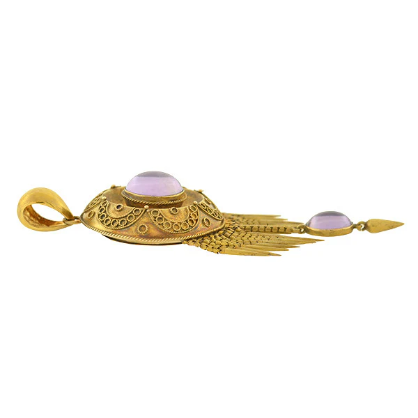 Victorian 15kt & Amethyst Etruscan Foxtail Pendant/Locket - Image 6