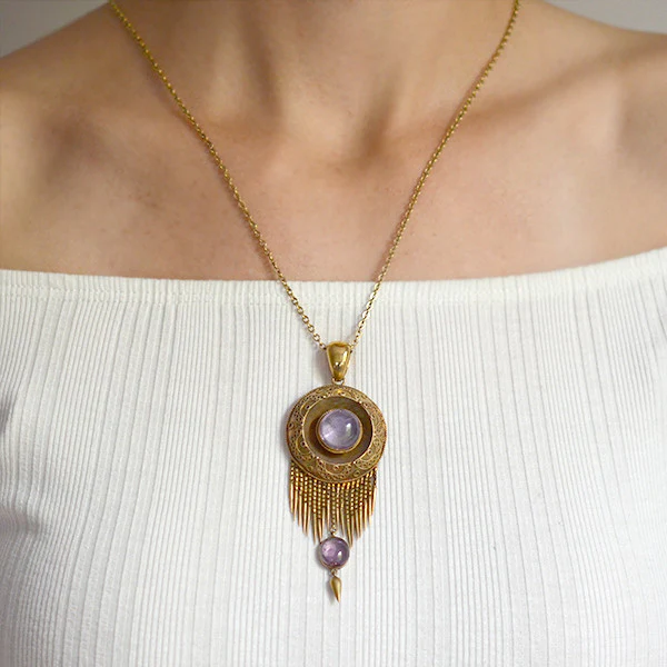 Victorian 15kt & Amethyst Etruscan Foxtail Pendant/Locket - Image 7