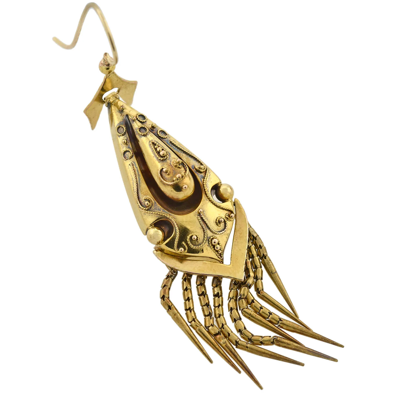 Victorian 15kt Etruscan Wirework + Foxtail Fringe Earrings - Image 4