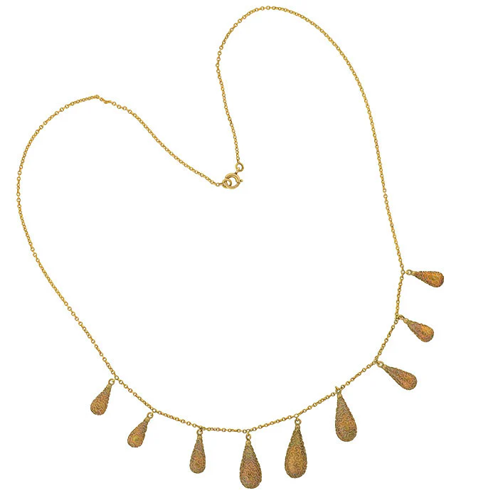 Victorian 15kt Gold Etruscan Tear Drop Festoon Necklace - Image 2