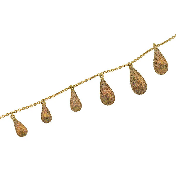 Victorian 15kt Gold Etruscan Tear Drop Festoon Necklace - Image 3