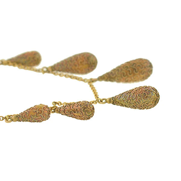 Victorian 15kt Gold Etruscan Tear Drop Festoon Necklace - Image 4