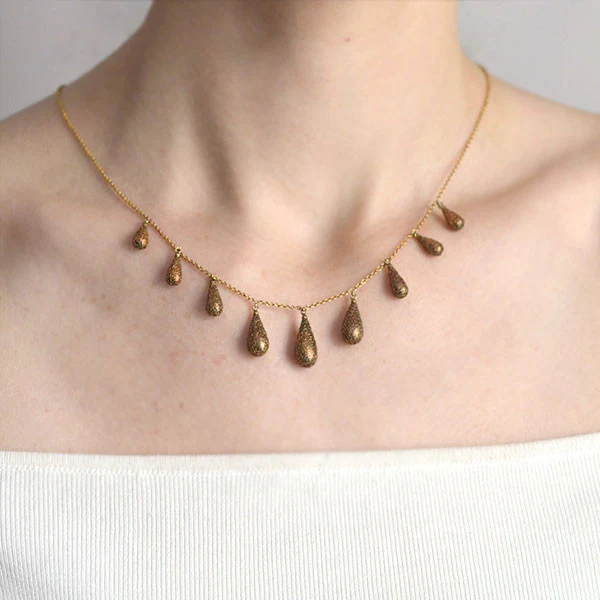 Victorian 15kt Gold Etruscan Tear Drop Festoon Necklace - Image 6
