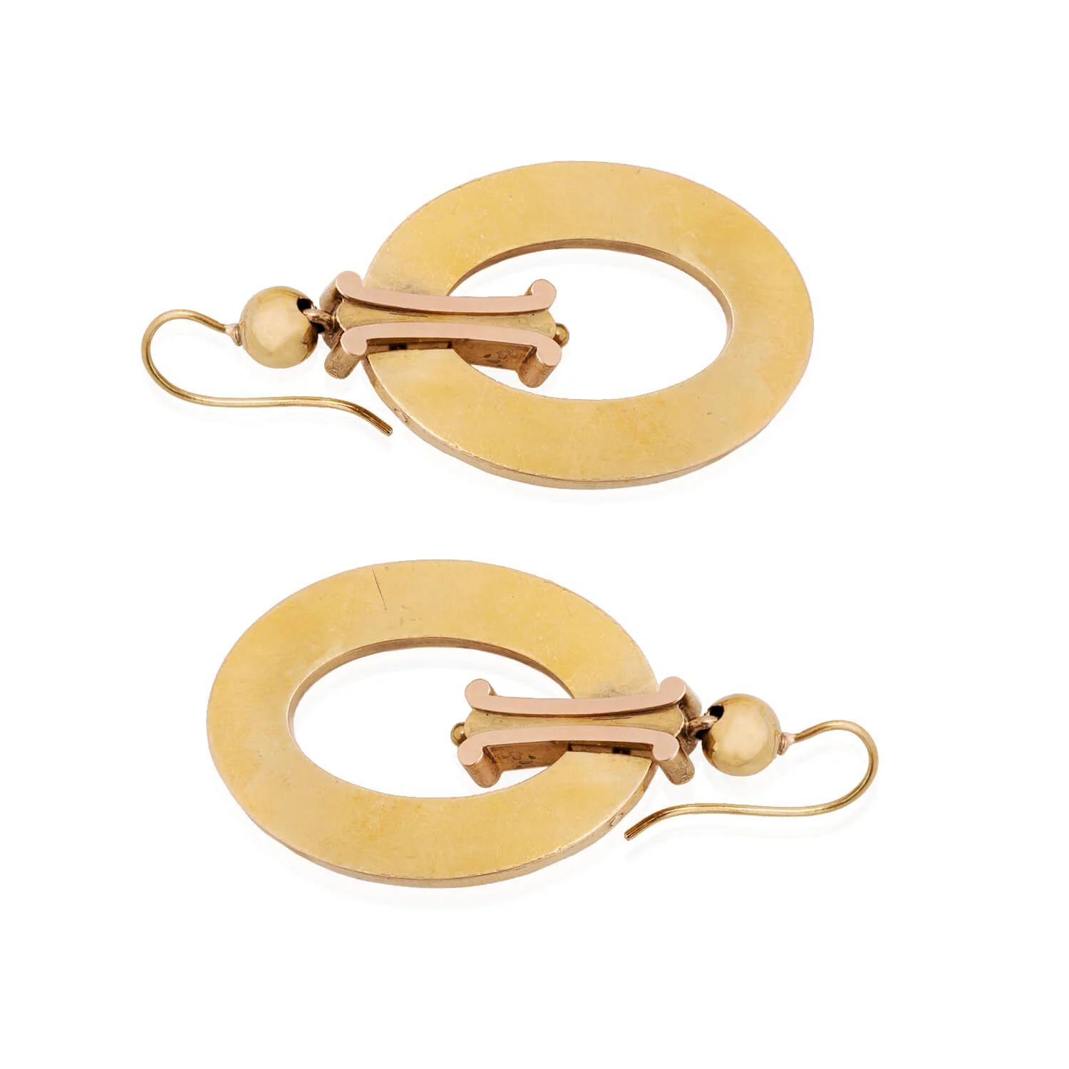 Victorian 15kt Mixed Metals Open Hoop Earring - Image 3