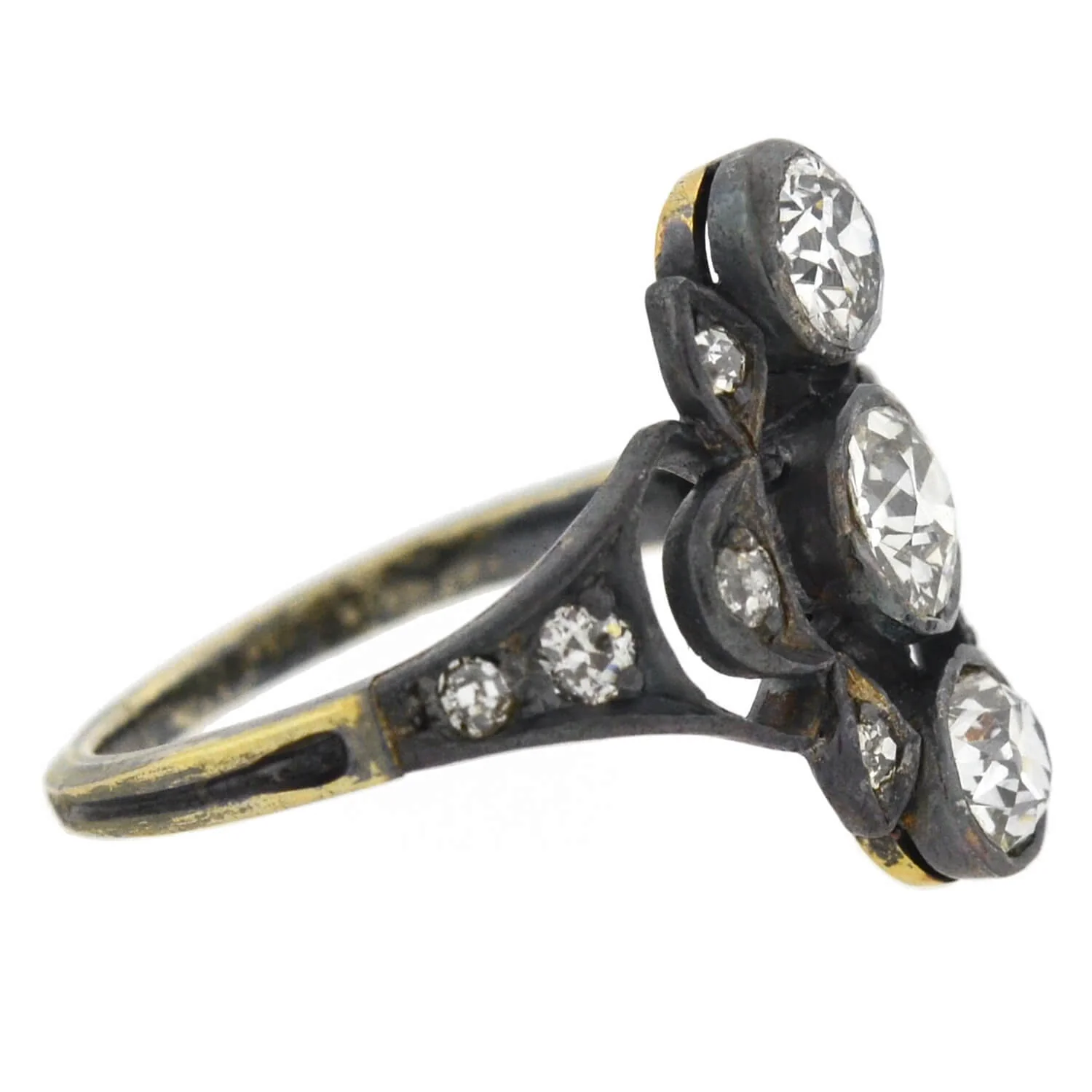 Victorian 15kt/Sterling 3-Stone Diamond Ring 1.60ctw - Image 2