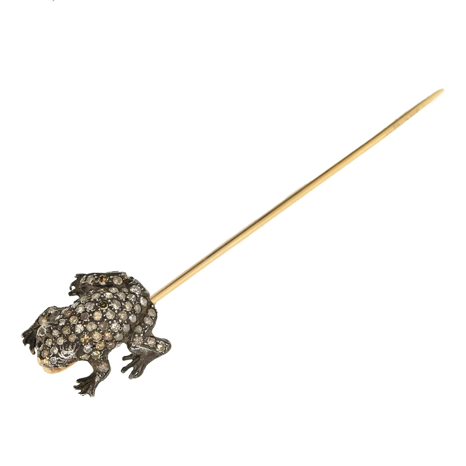Victorian 15kt/Sterling Diamond Frog Stick Pin - Image 2
