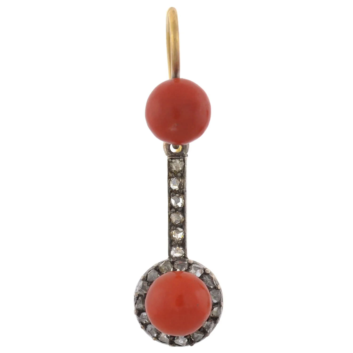 Victorian 15kt/Sterling Natural Coral + Rose Cut Diamond Earrings - Image 3