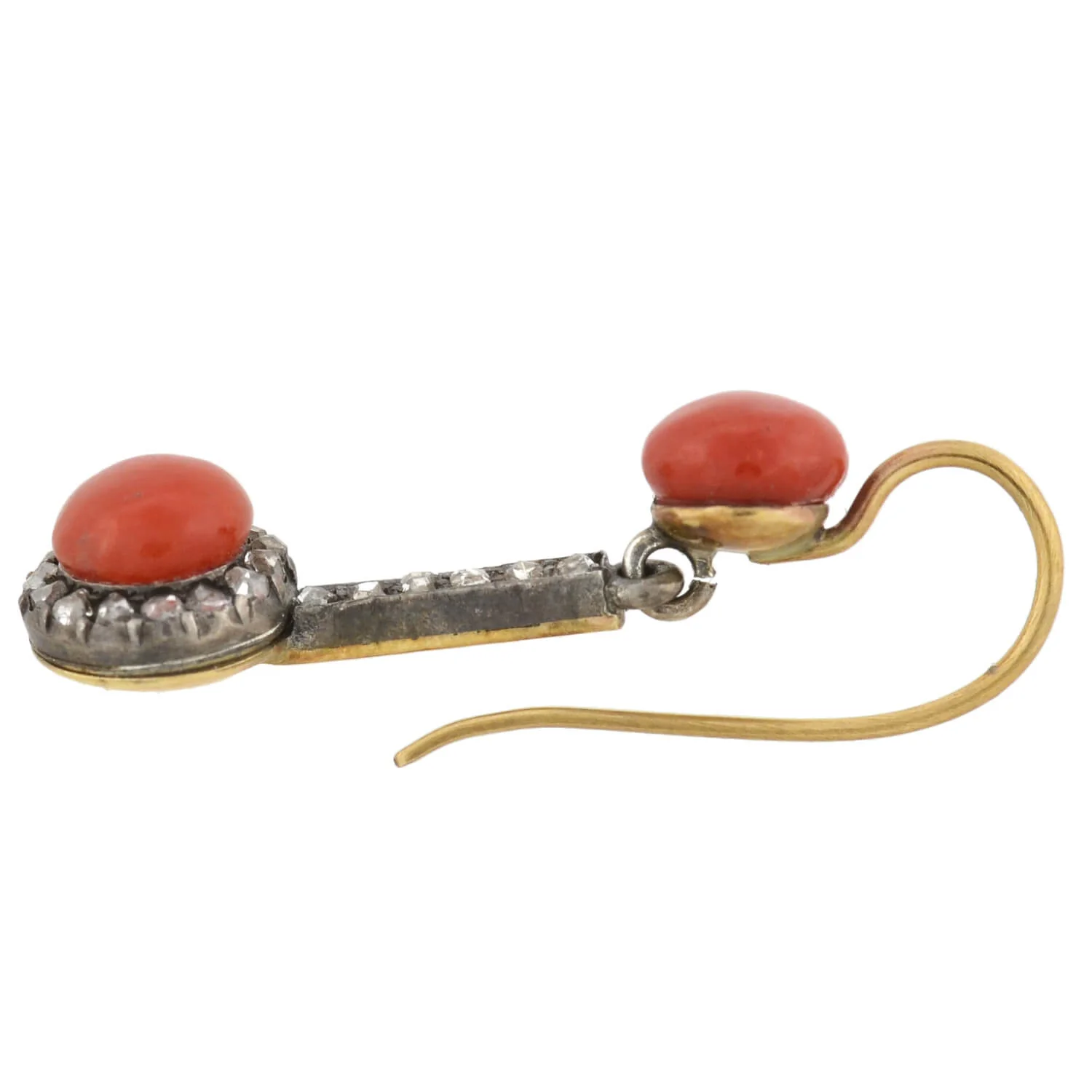Victorian 15kt/Sterling Natural Coral + Rose Cut Diamond Earrings - Image 5