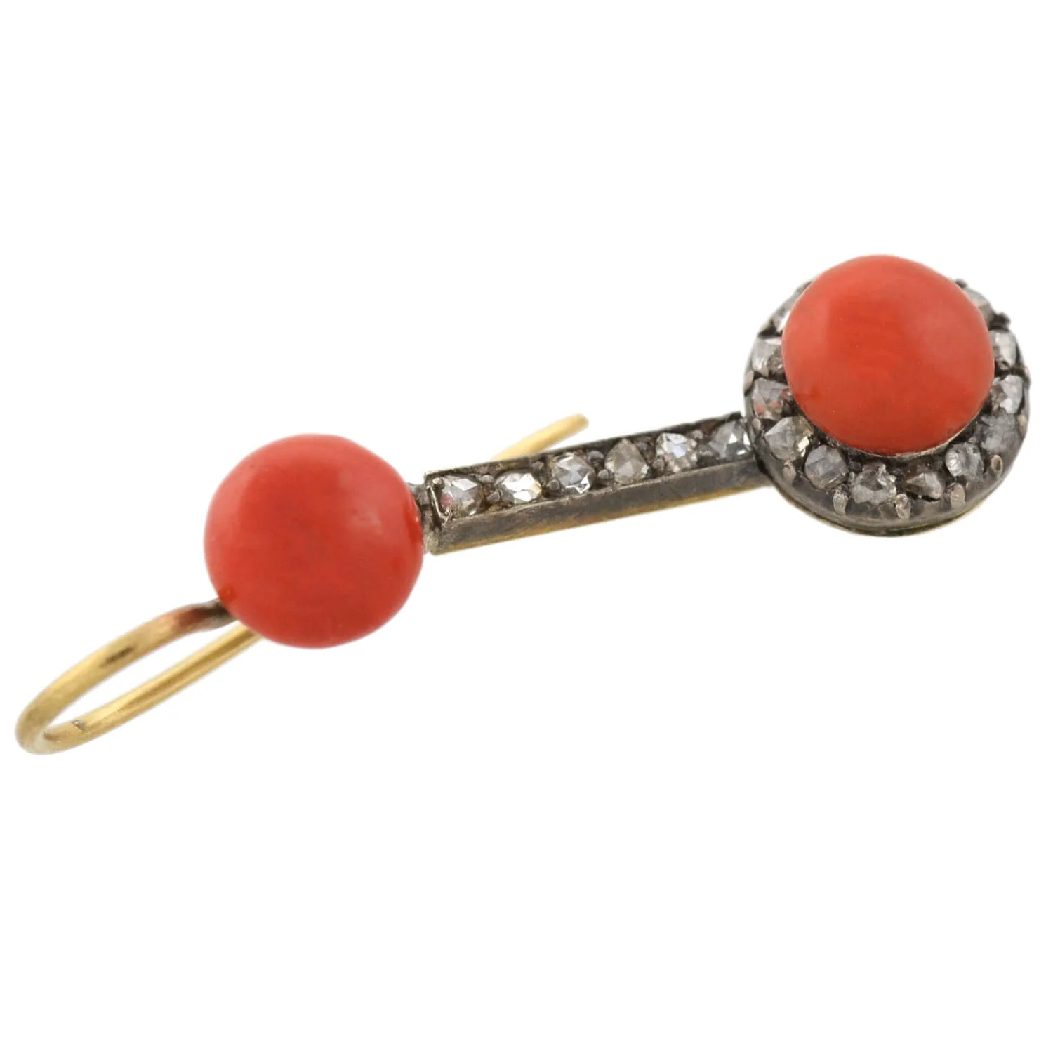 Victorian 15kt/Sterling Natural Coral + Rose Cut Diamond Earrings - Image 6