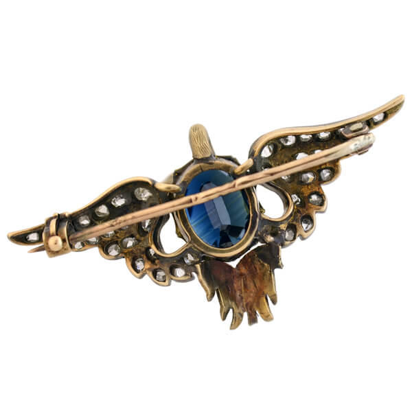 Victorian 15kt/Sterling Sapphire + Diamond Swan Pin - Image 7