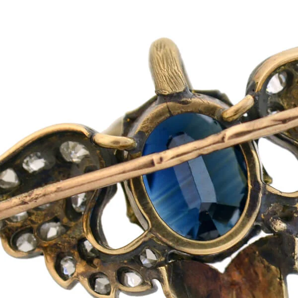 Victorian 15kt/Sterling Sapphire + Diamond Swan Pin - Image 8