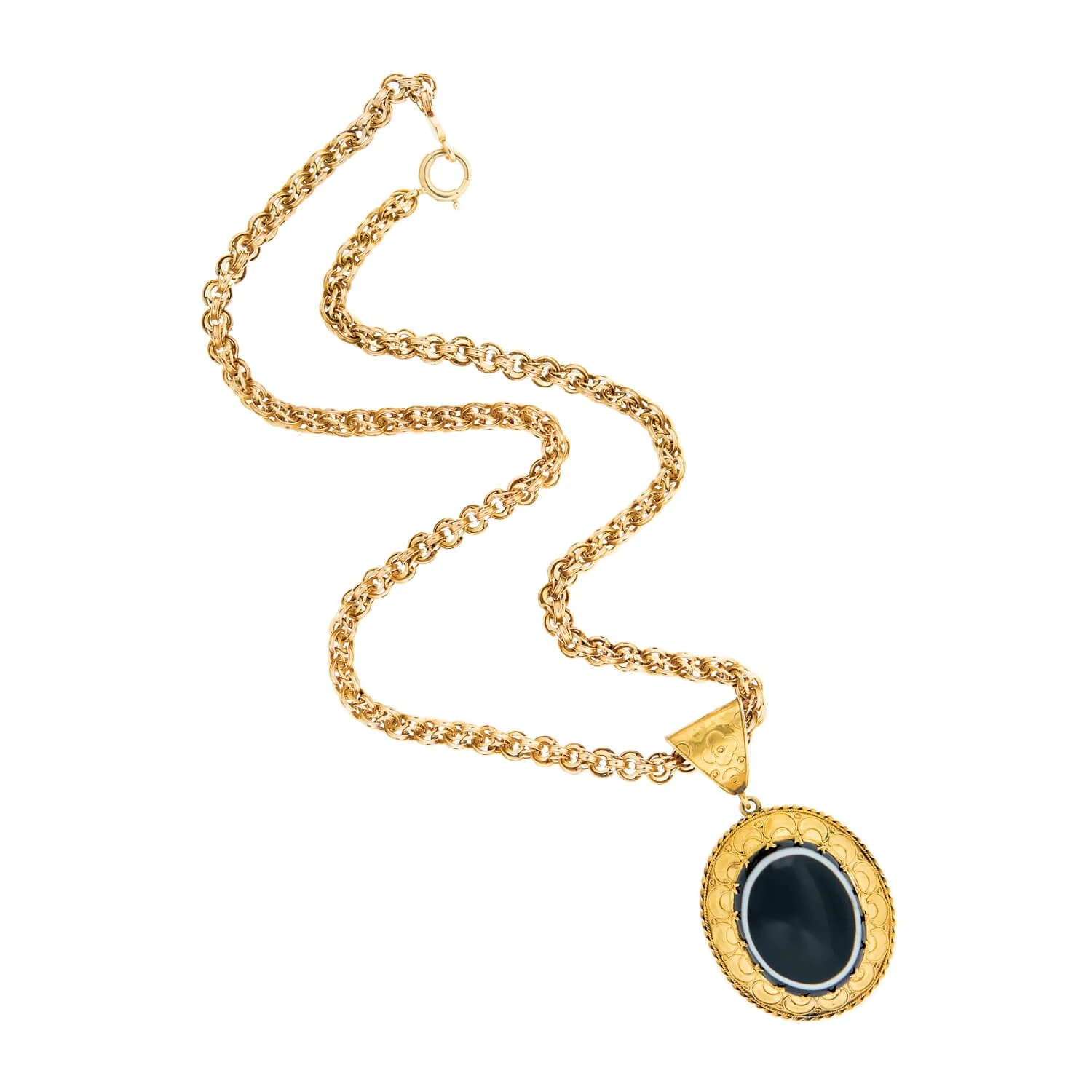 Victorian 18k Banded Agate Etruscan Pendant Necklace - Image 2