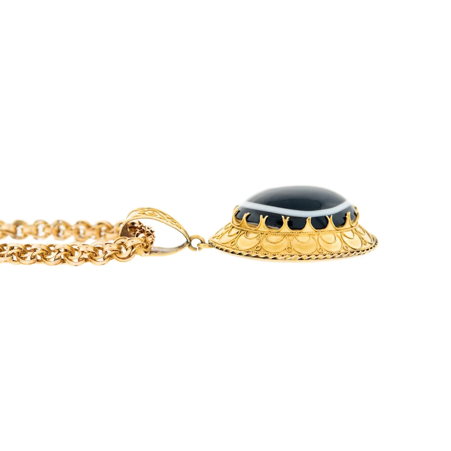 Victorian 18k Banded Agate Etruscan Pendant Necklace - Image 3