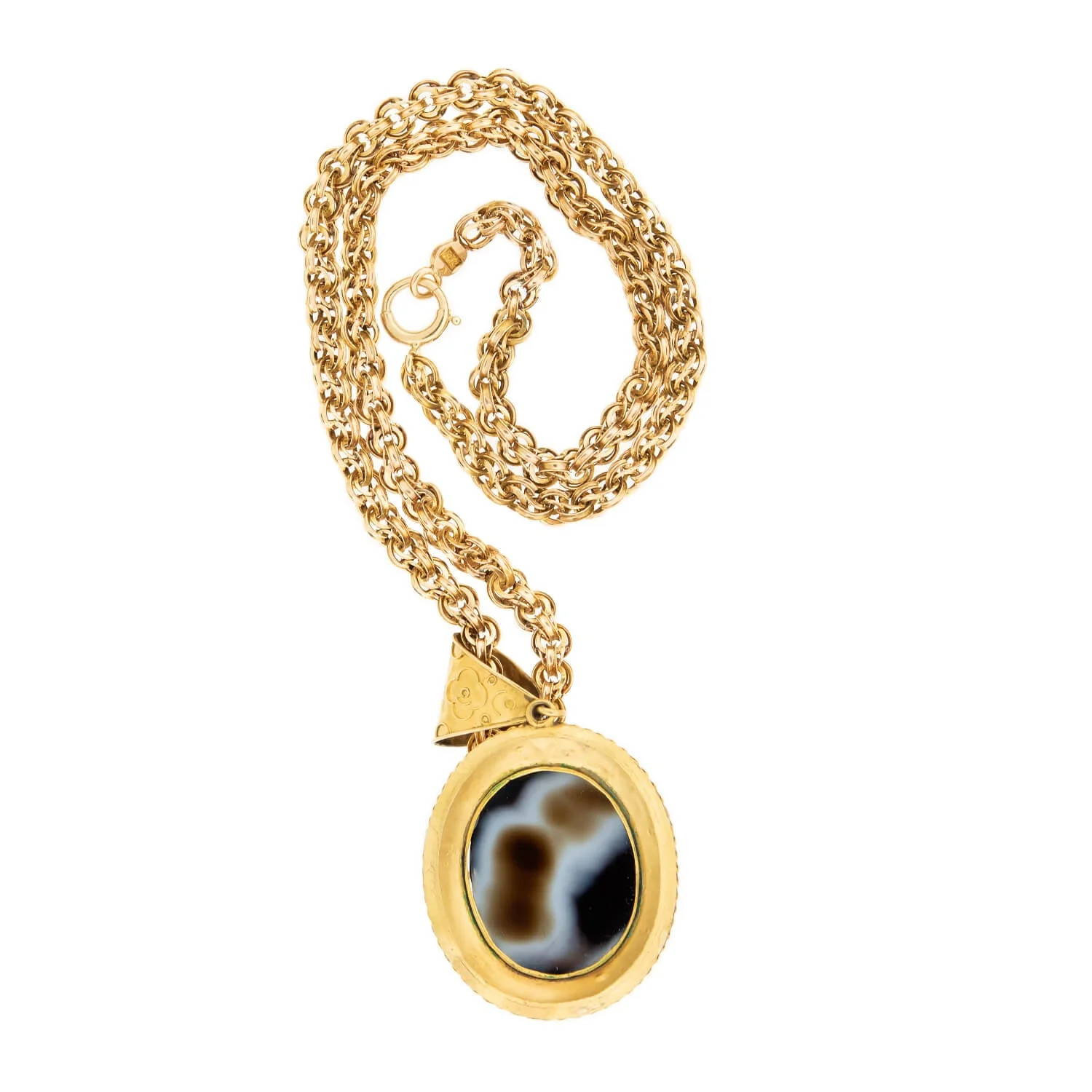 Victorian 18k Banded Agate Etruscan Pendant Necklace - Image 4