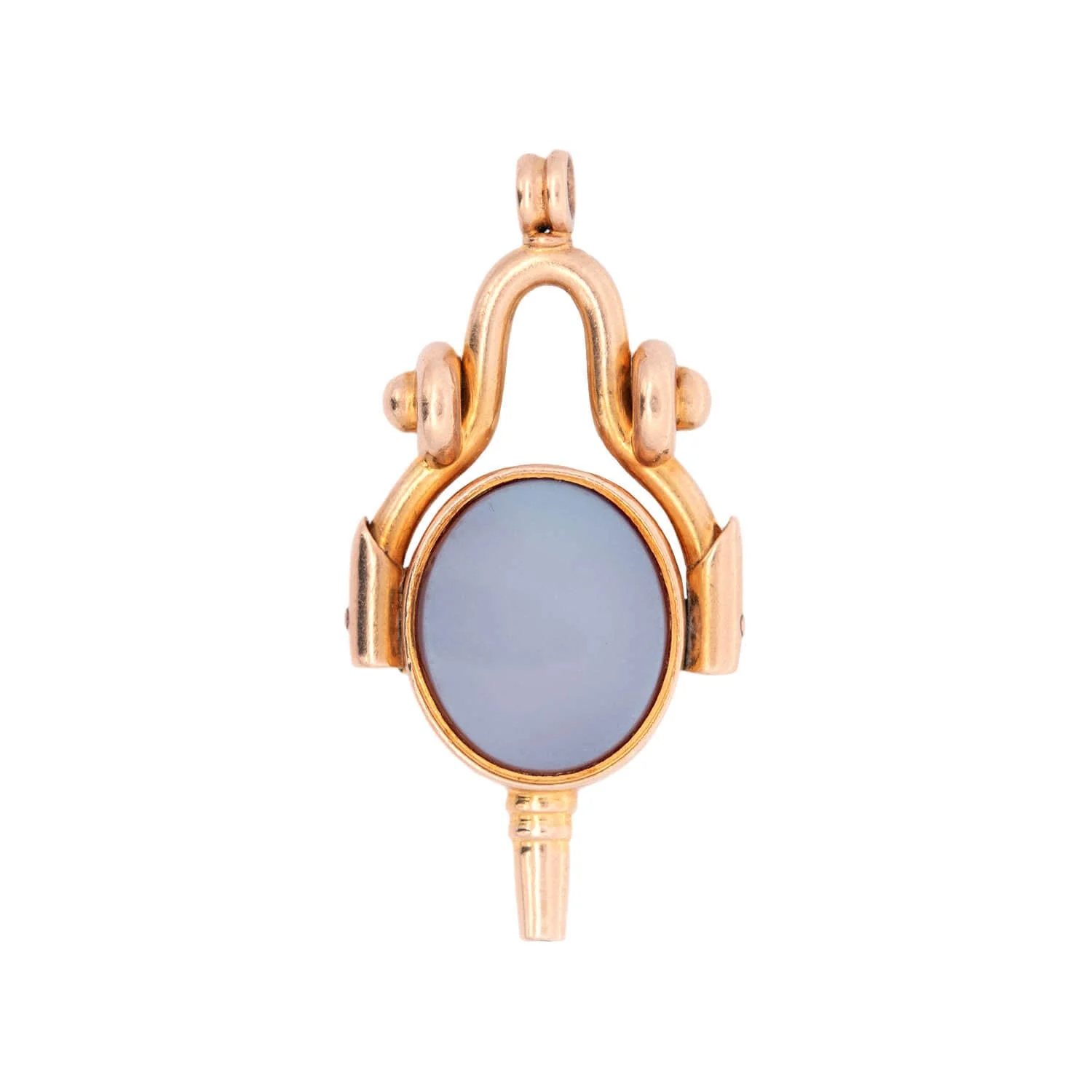 Victorian 18k Bloodstone and Agate Spinner Fob with Watch Key Pendant - Image 2