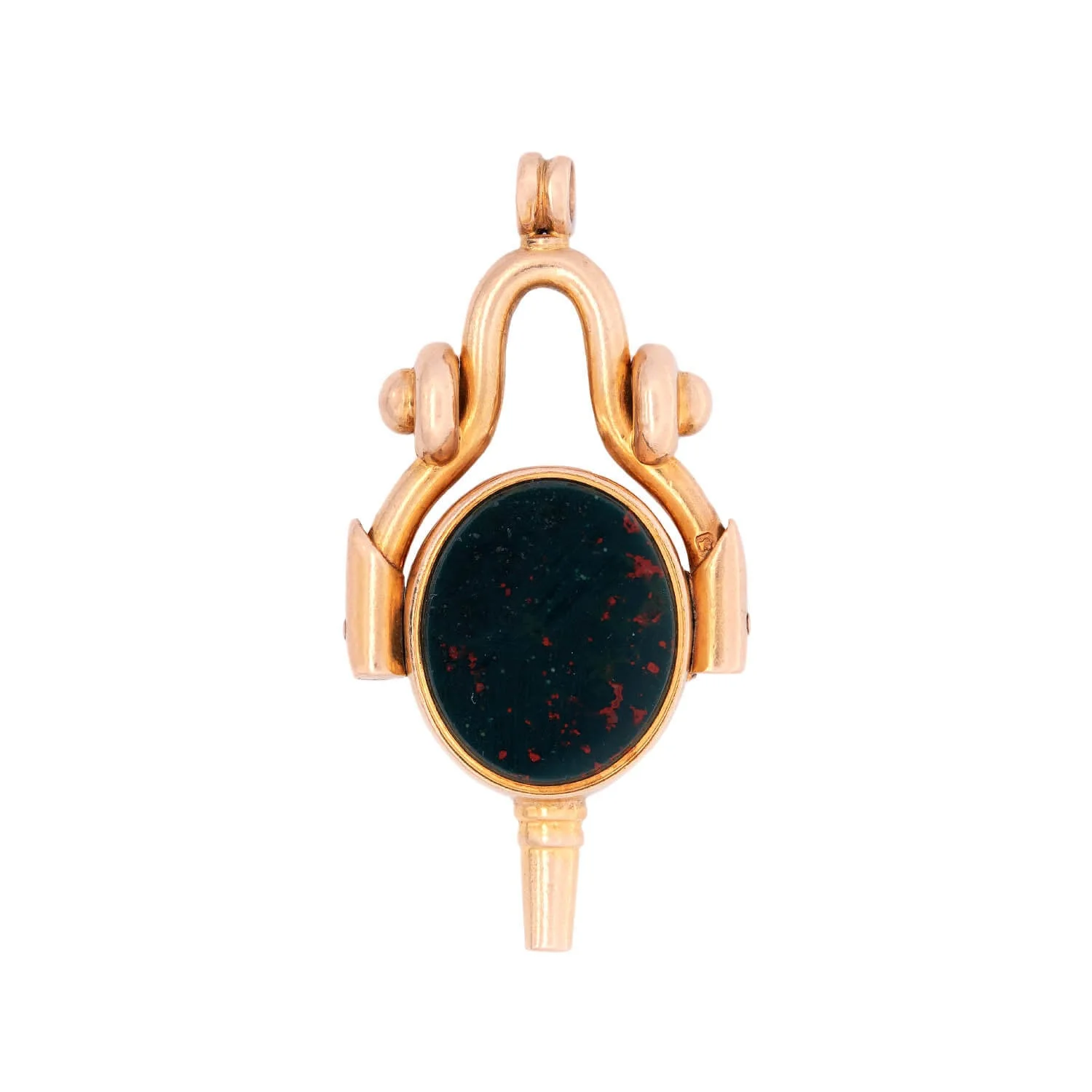 Victorian 18k Bloodstone and Agate Spinner Fob with Watch Key Pendant - Image 4