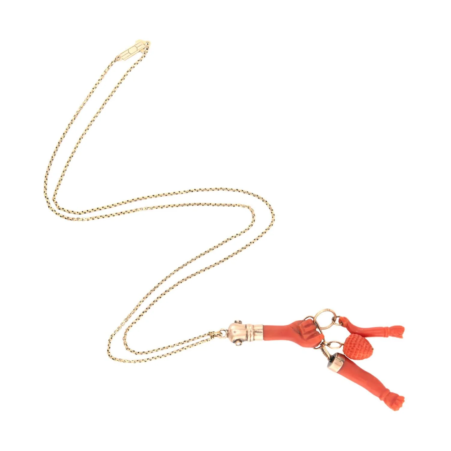 Victorian 18k Coral Figa Charm Pendant Necklace - Image 2