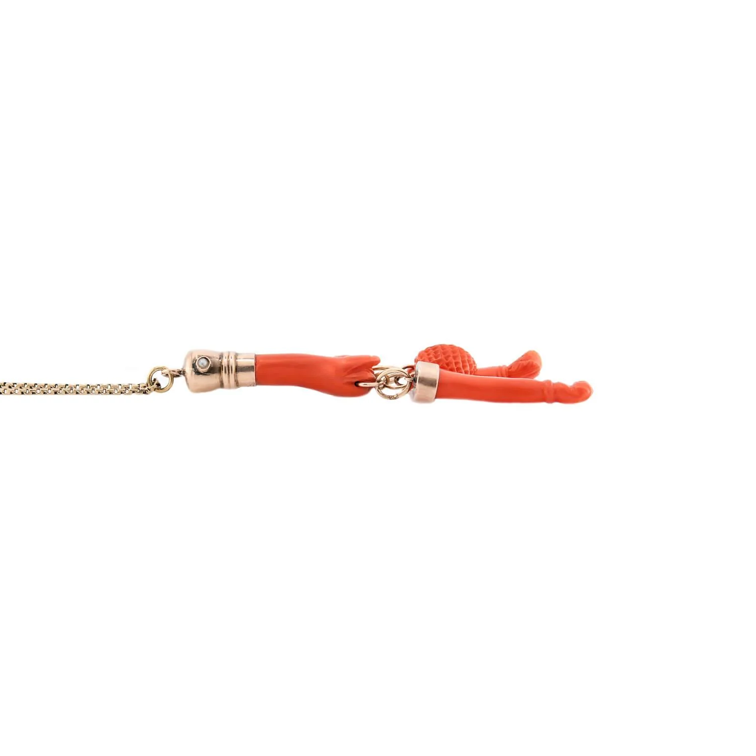Victorian 18k Coral Figa Charm Pendant Necklace - Image 3