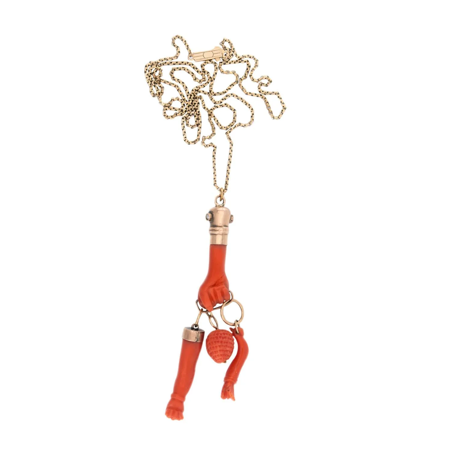 Victorian 18k Coral Figa Charm Pendant Necklace - Image 4