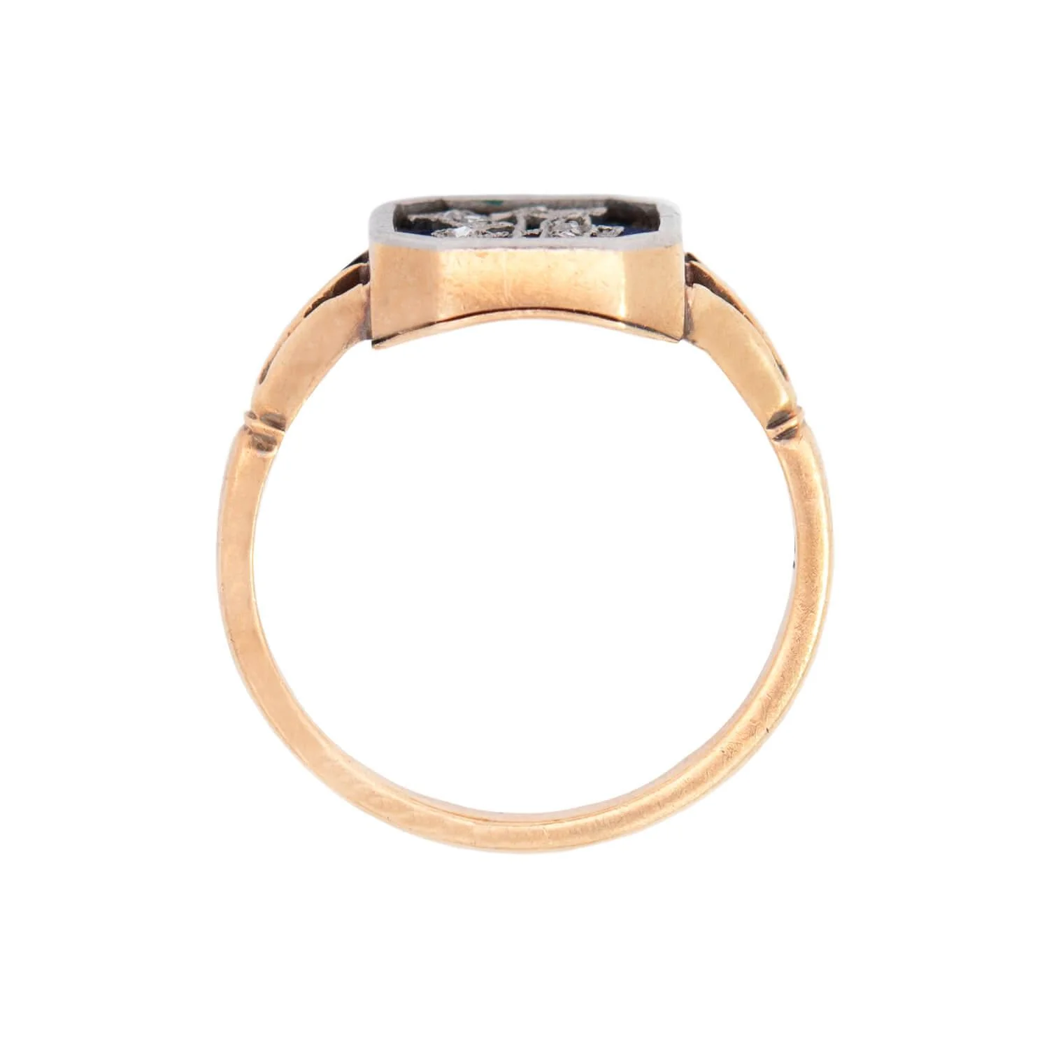Victorian 18k Diamond and Enamel "R" Ring - Image 4