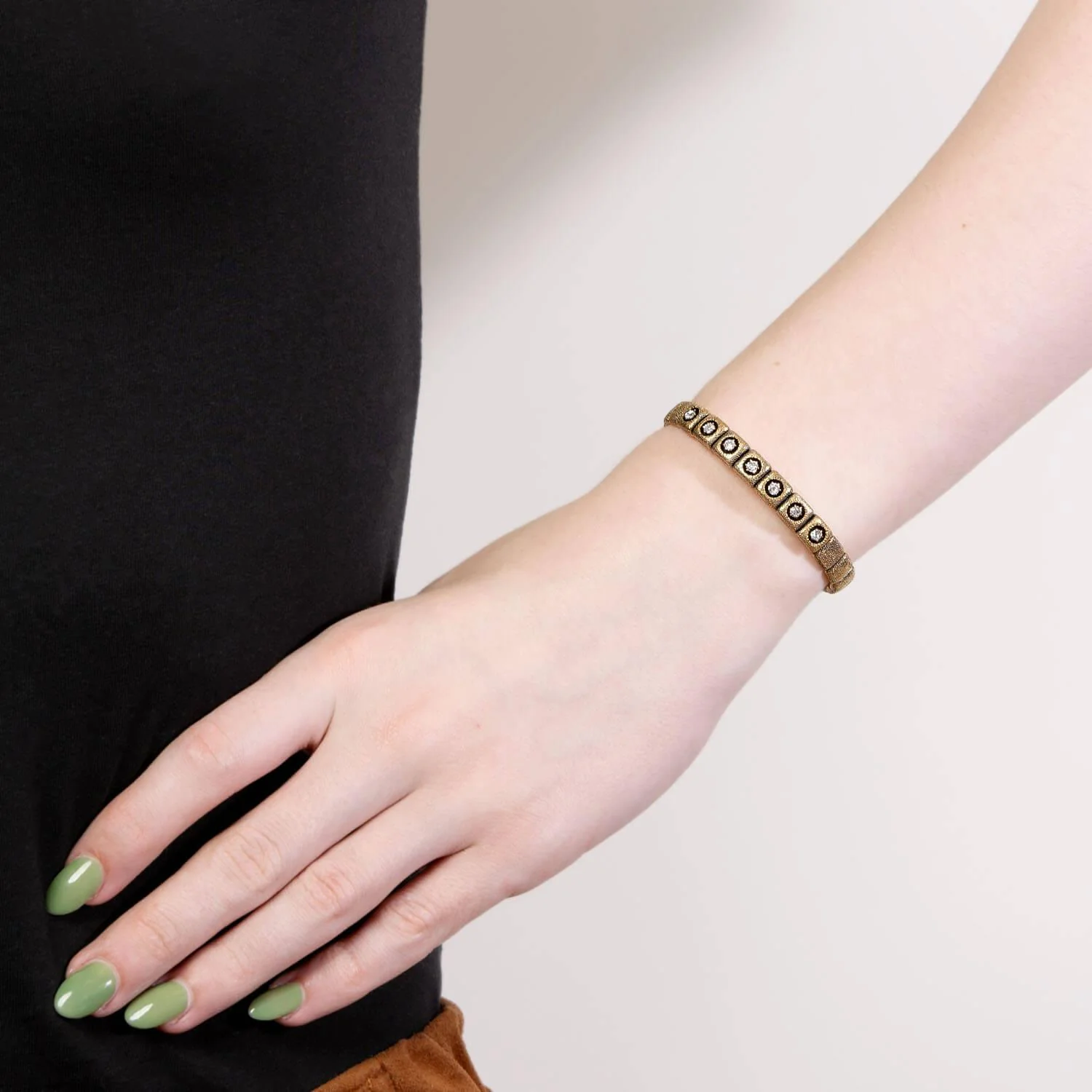 Victorian 15K Diamond Button Stretch Bracelet (On Hold) - Image 8