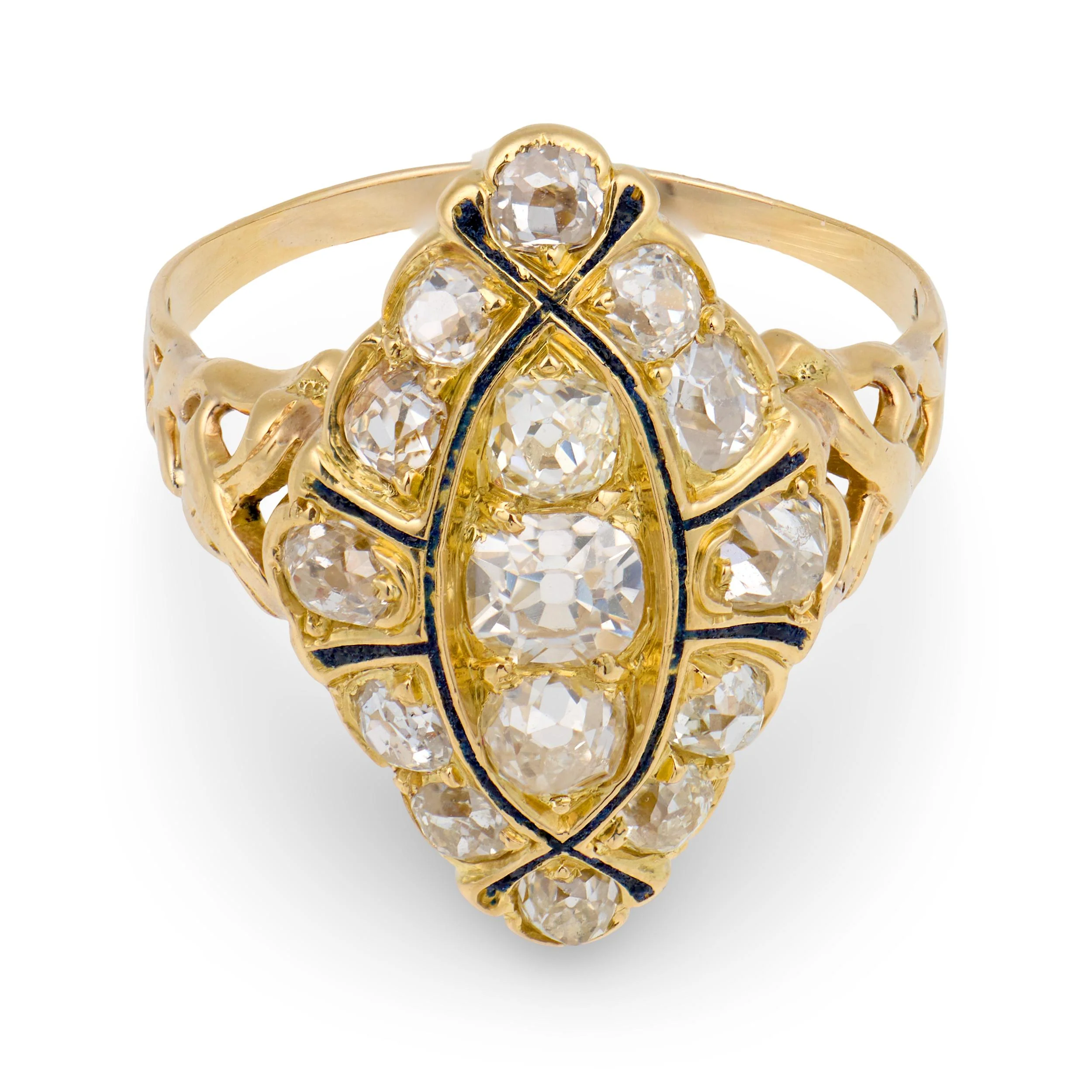 Victorian 18k Diamond & Enamel Navette Ring - Image 2