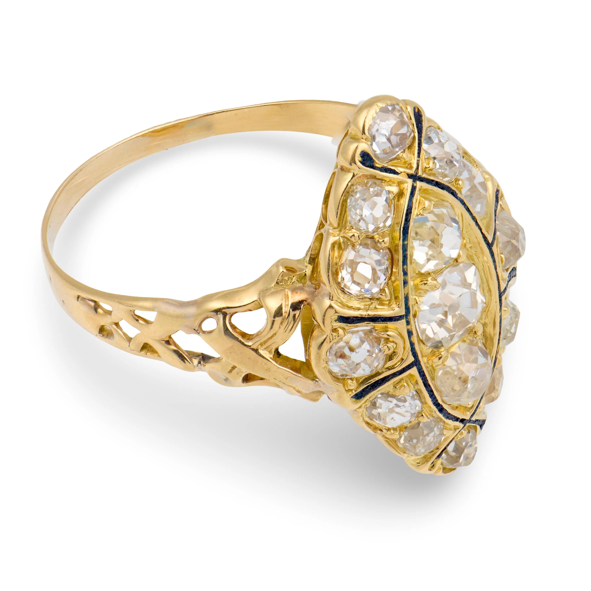 Victorian 18k Diamond & Enamel Navette Ring - Image 3