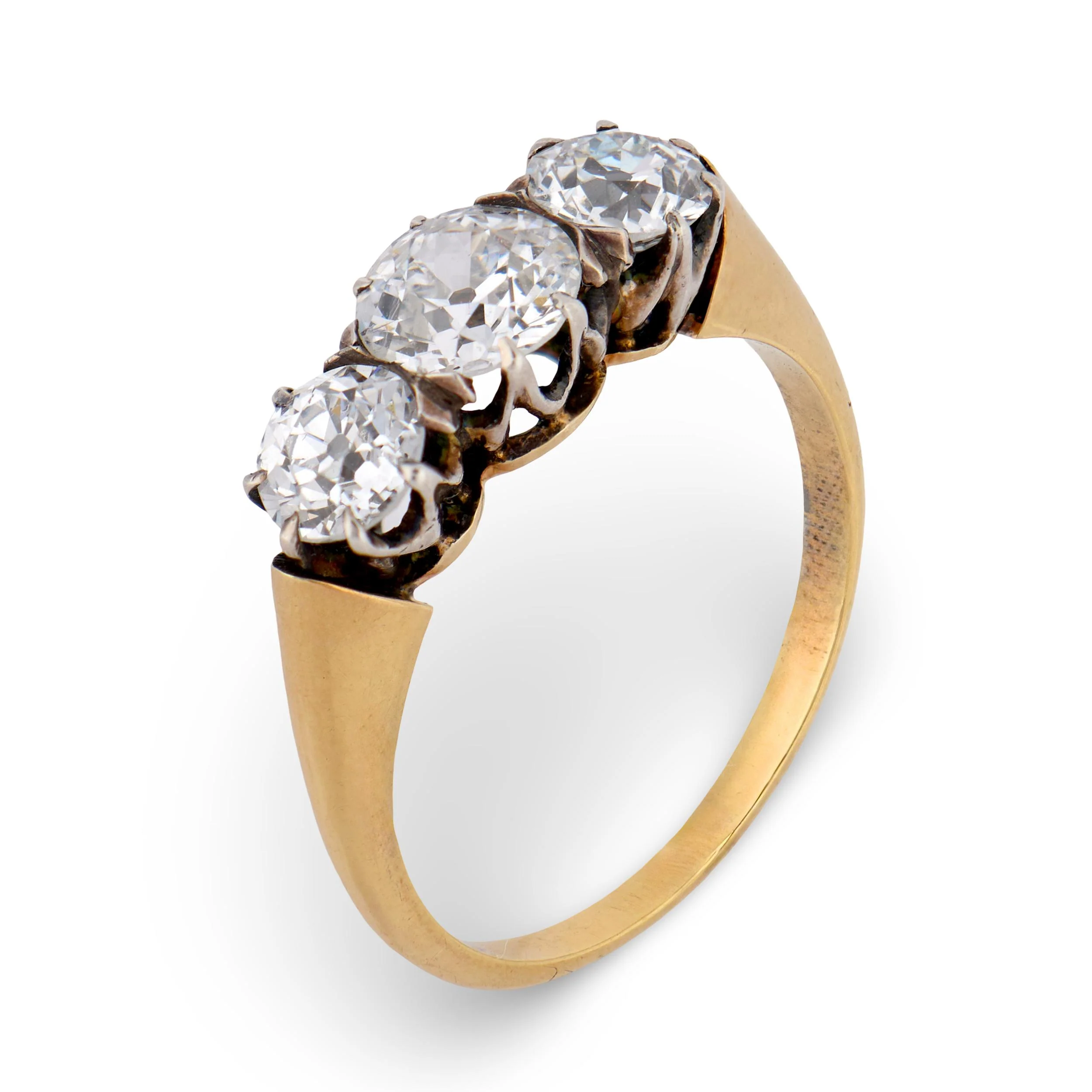 Victorian 18k 1.65ctw Mine Cut Diamond Three Stone Ring - Image 2