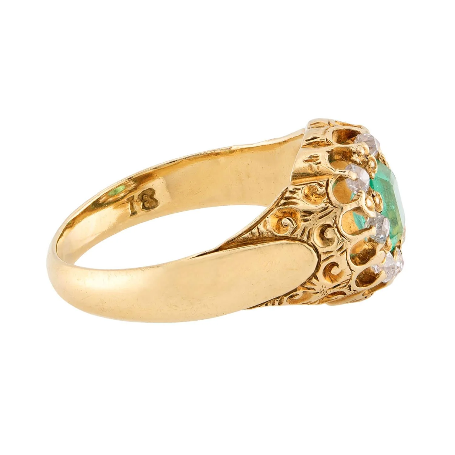 Victorian 18k Emerald & Diamond Halo Ring - Image 3