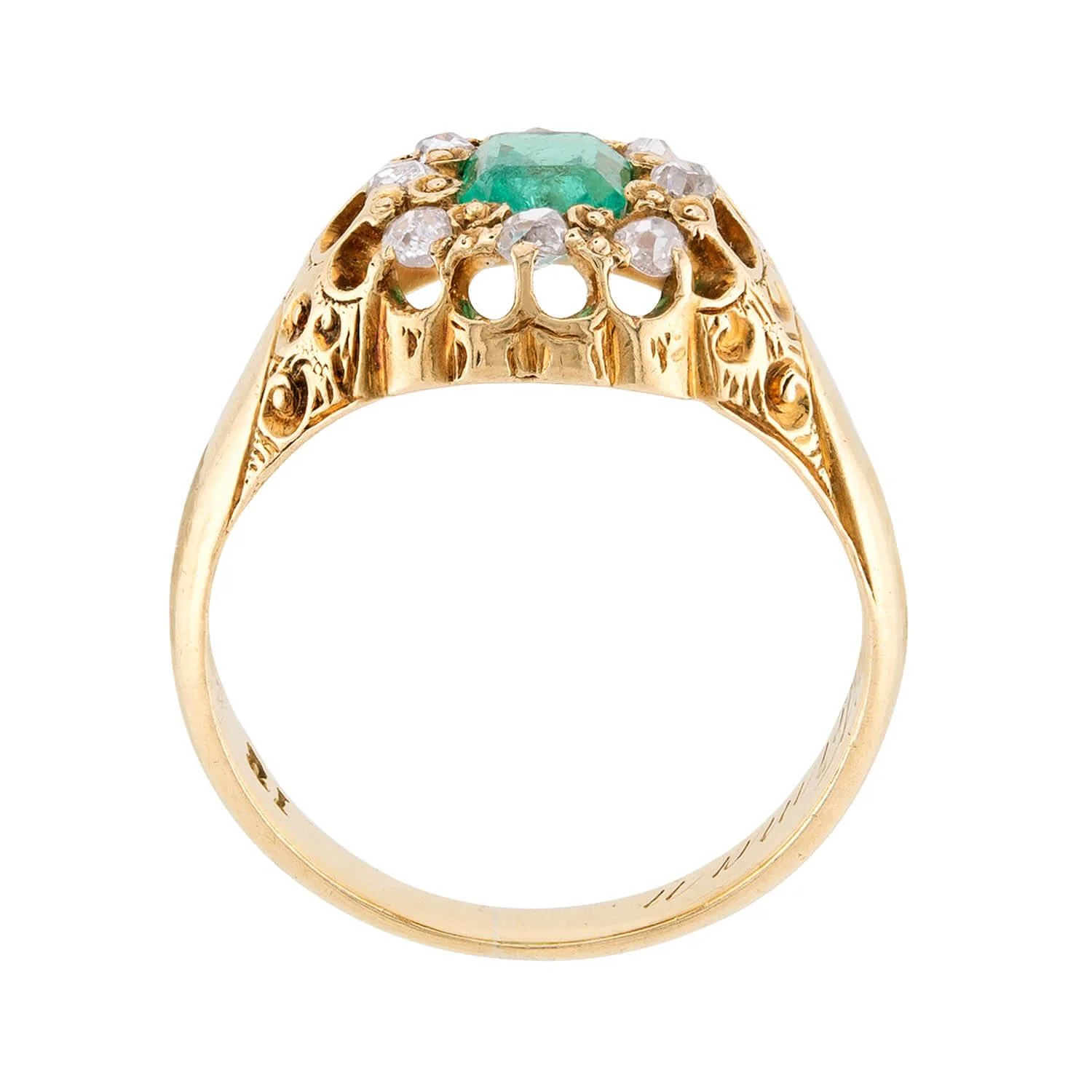 Victorian 18k Emerald & Diamond Halo Ring - Image 4