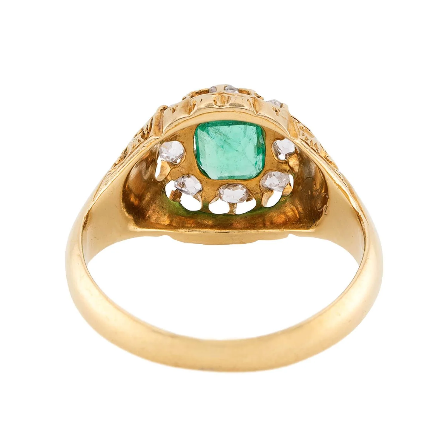 Victorian 18k Emerald & Diamond Halo Ring - Image 5
