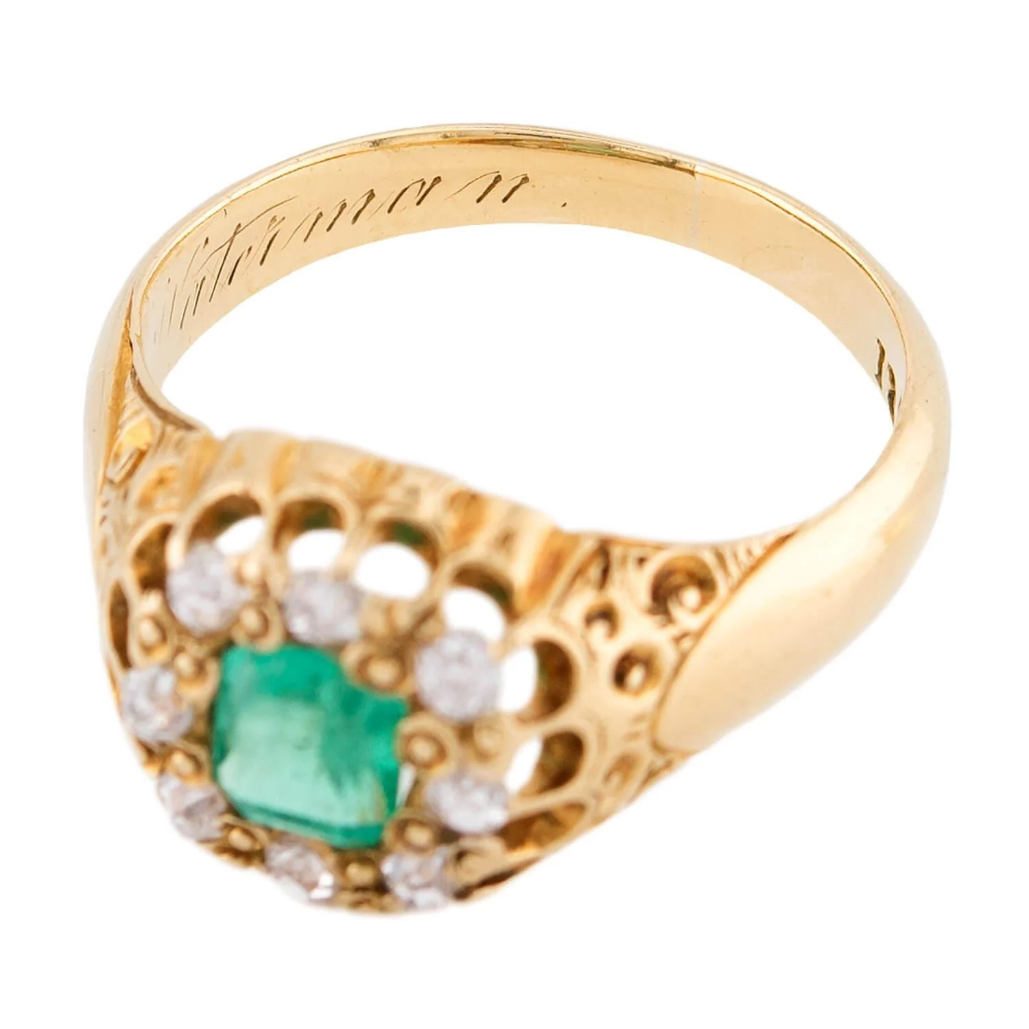 Victorian 18k Emerald & Diamond Halo Ring - Image 6