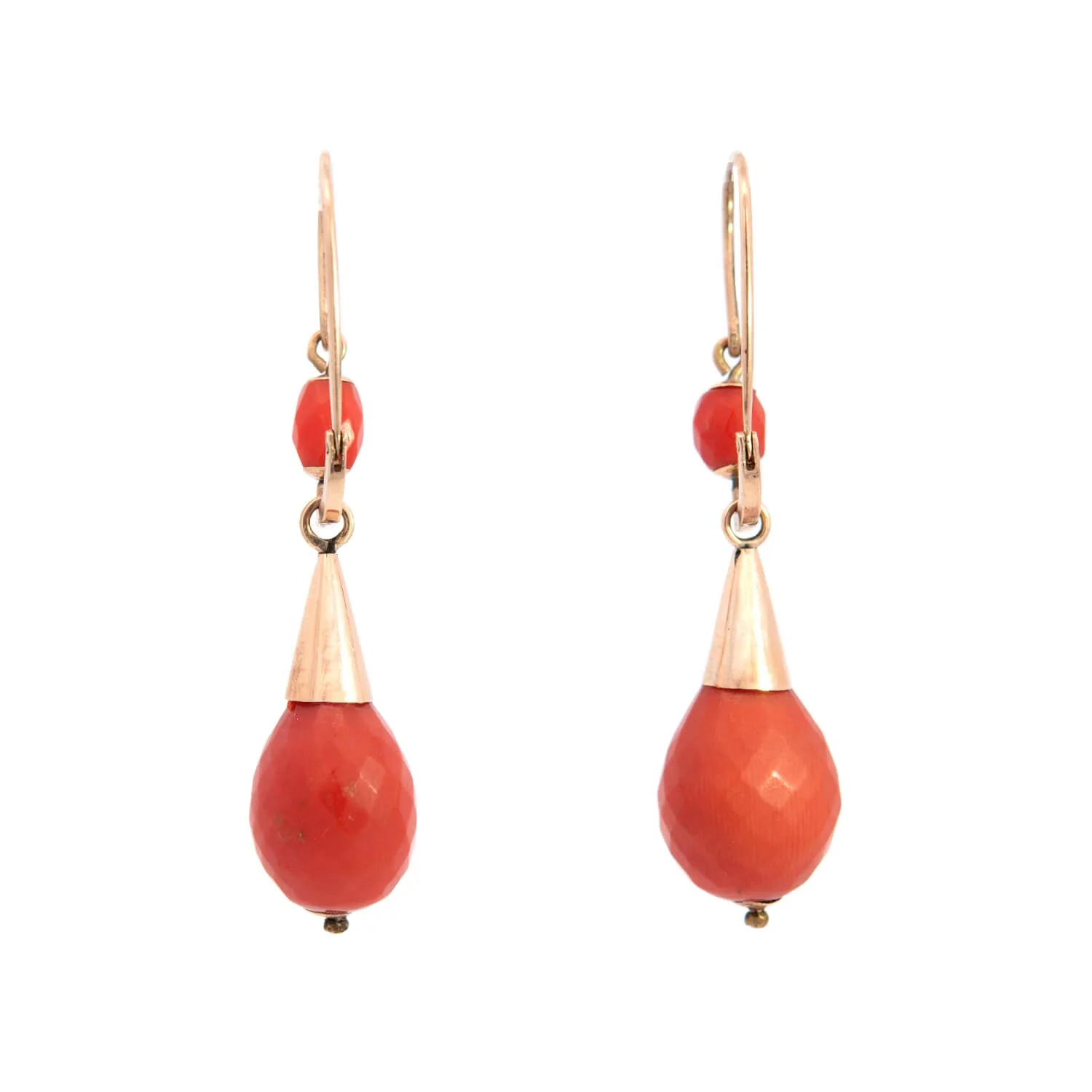 Victorian 18k Faceted Coral Dangle Earrings - Image 3