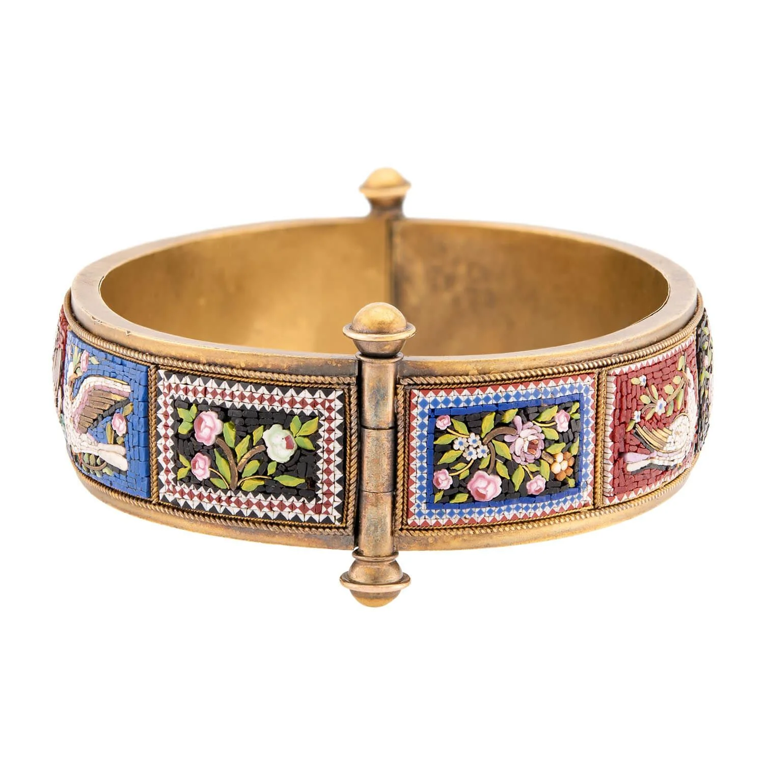 Victorian 18k Micro Mosaic Swan & Floral Motif Bangle - Image 4