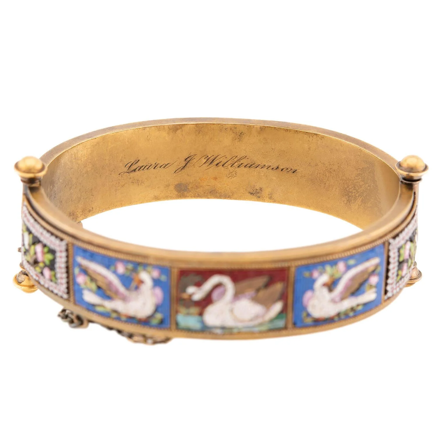Victorian 18k Micro Mosaic Swan & Floral Motif Bangle - Image 8