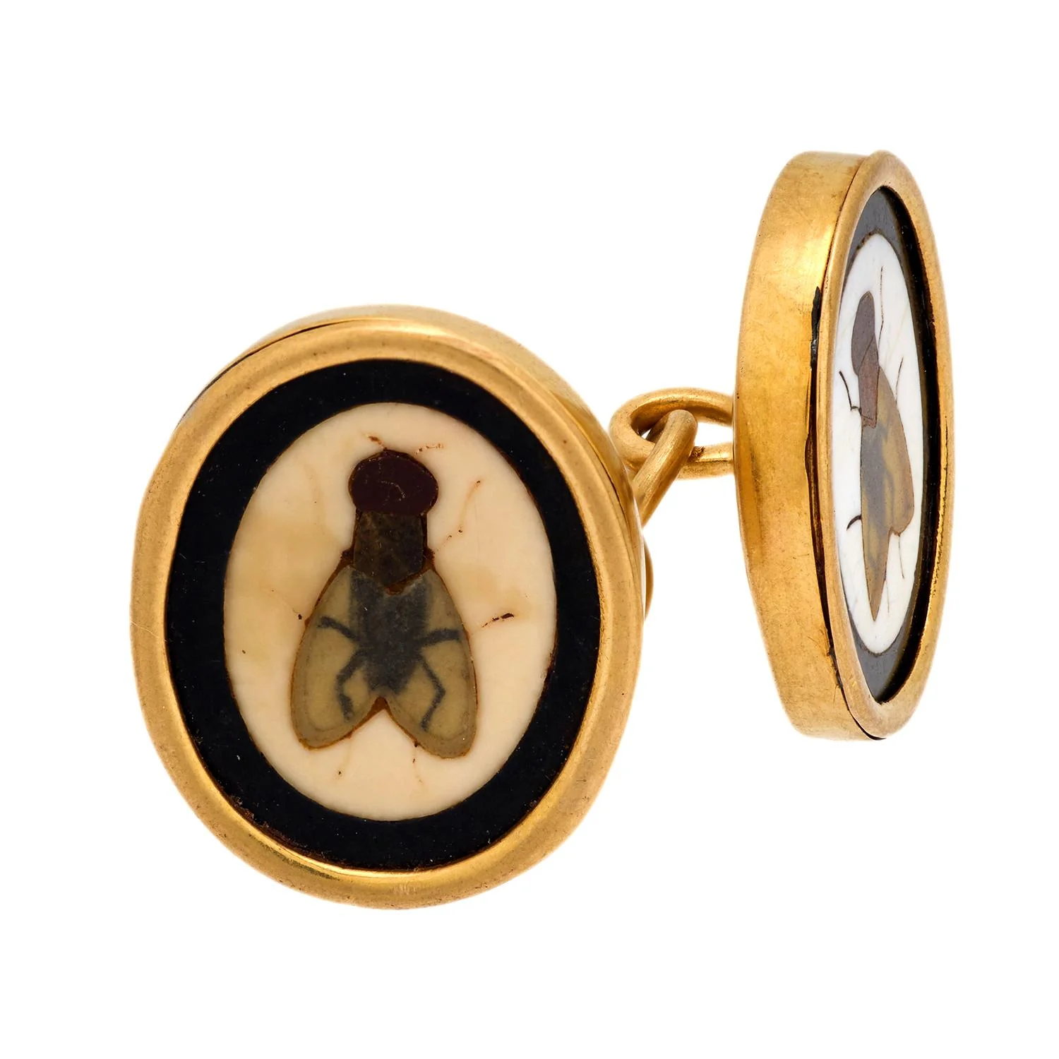 Victorian 18k Pietra Dura Fly Motif Cufflinks - Image 3