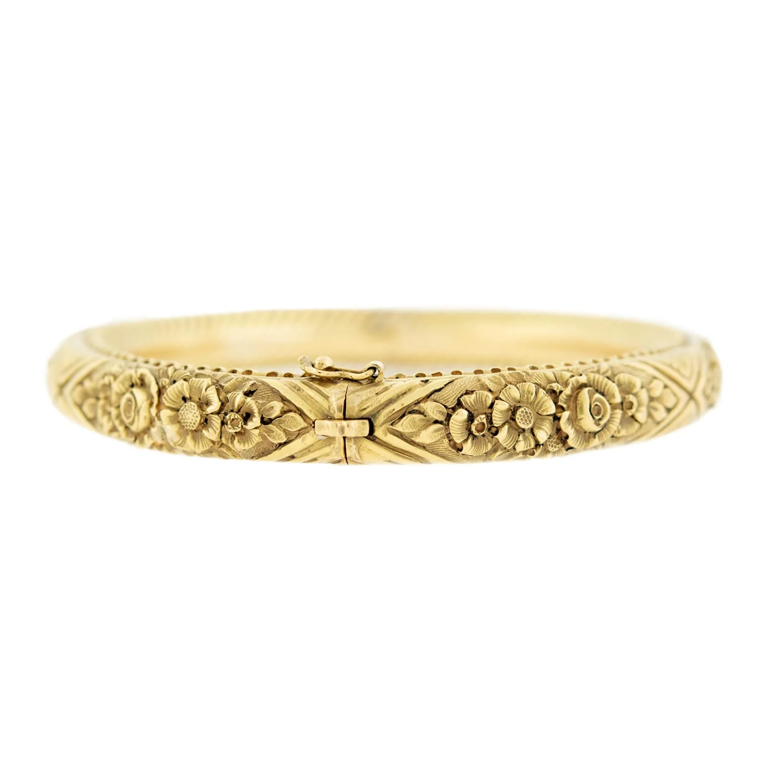 Victorian 18k Repoussé Hinged Bangle Bracelet - Image 2