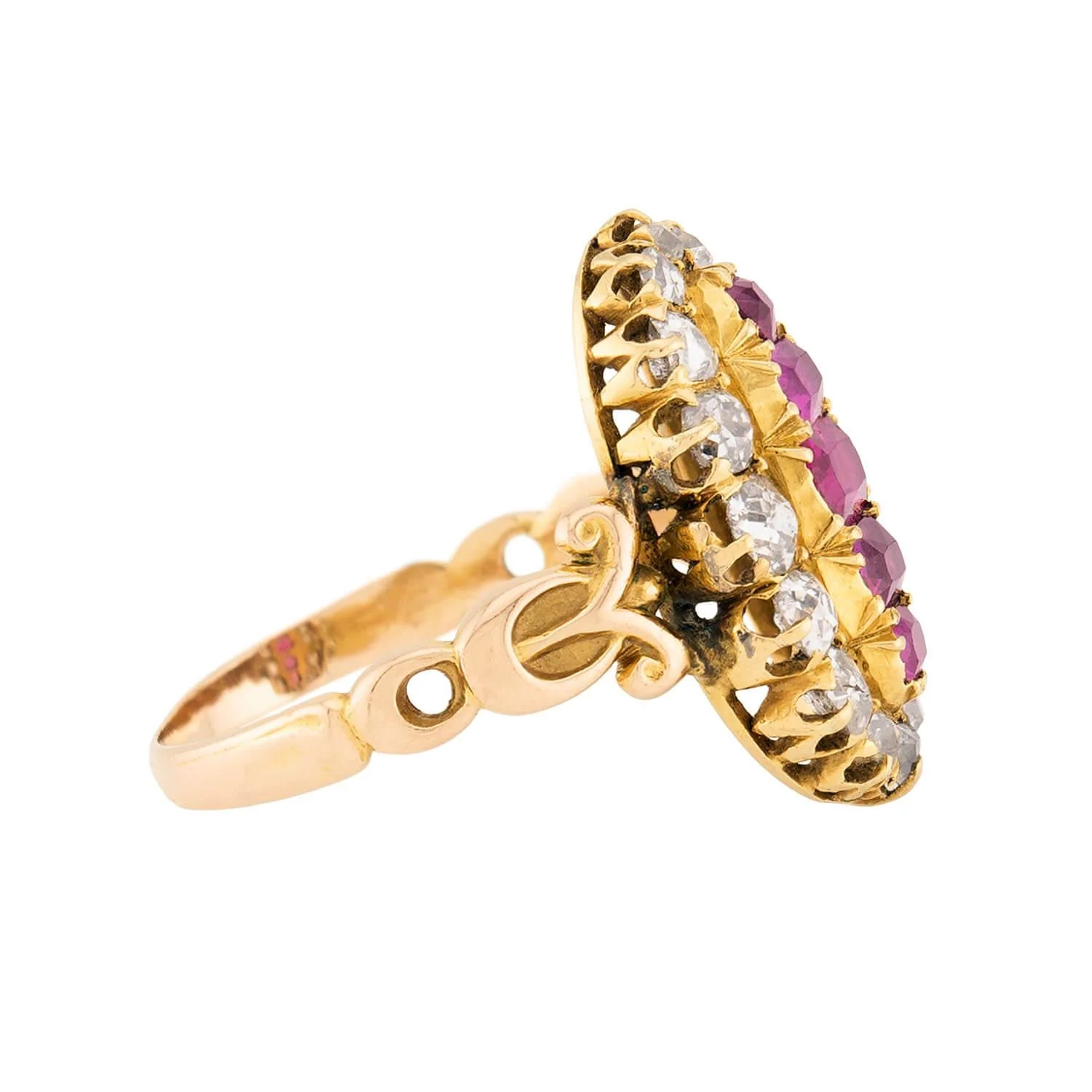 Victorian 18k Ruby and Diamond Navette Ring - Image 3