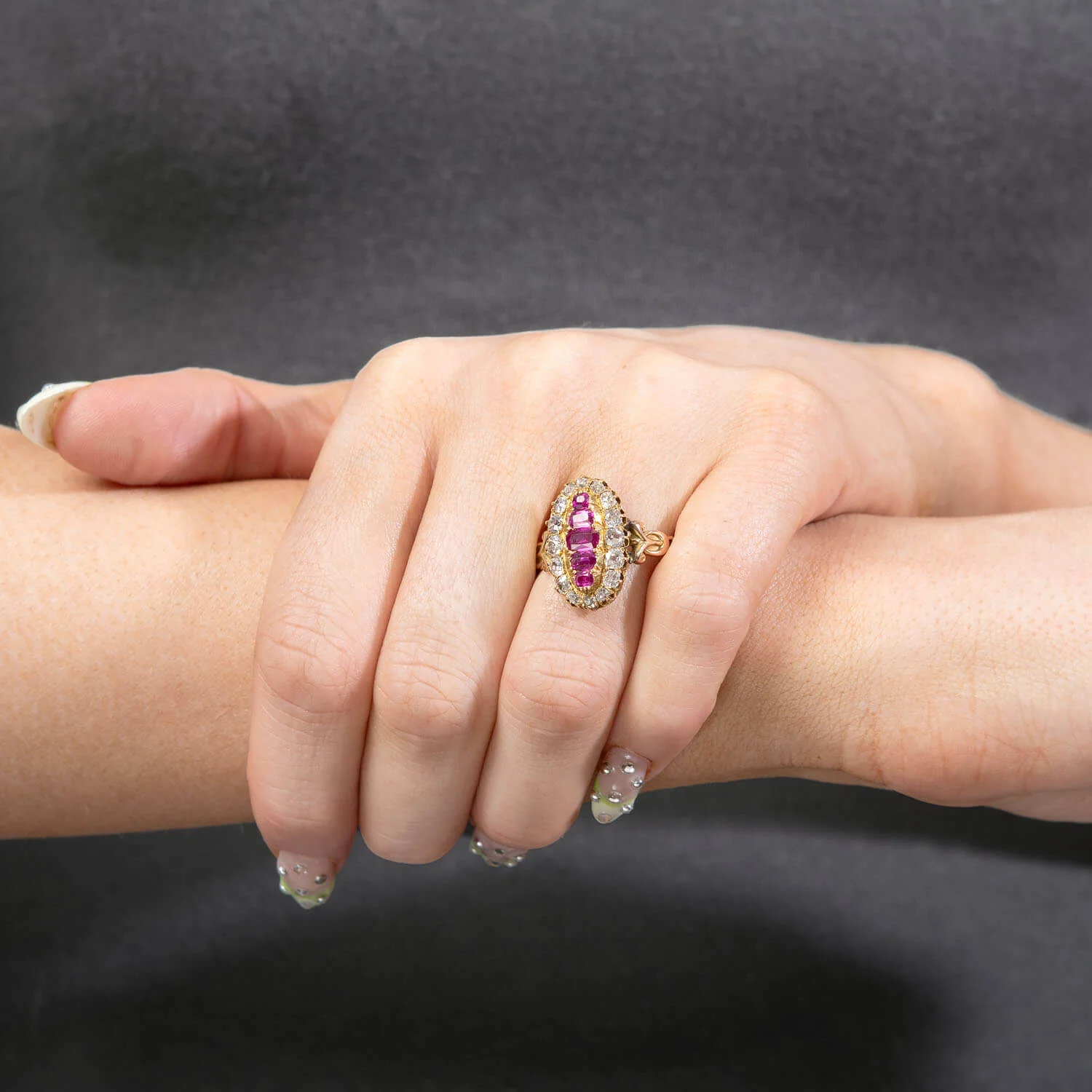 Victorian 18k Ruby and Diamond Navette Ring - Image 6