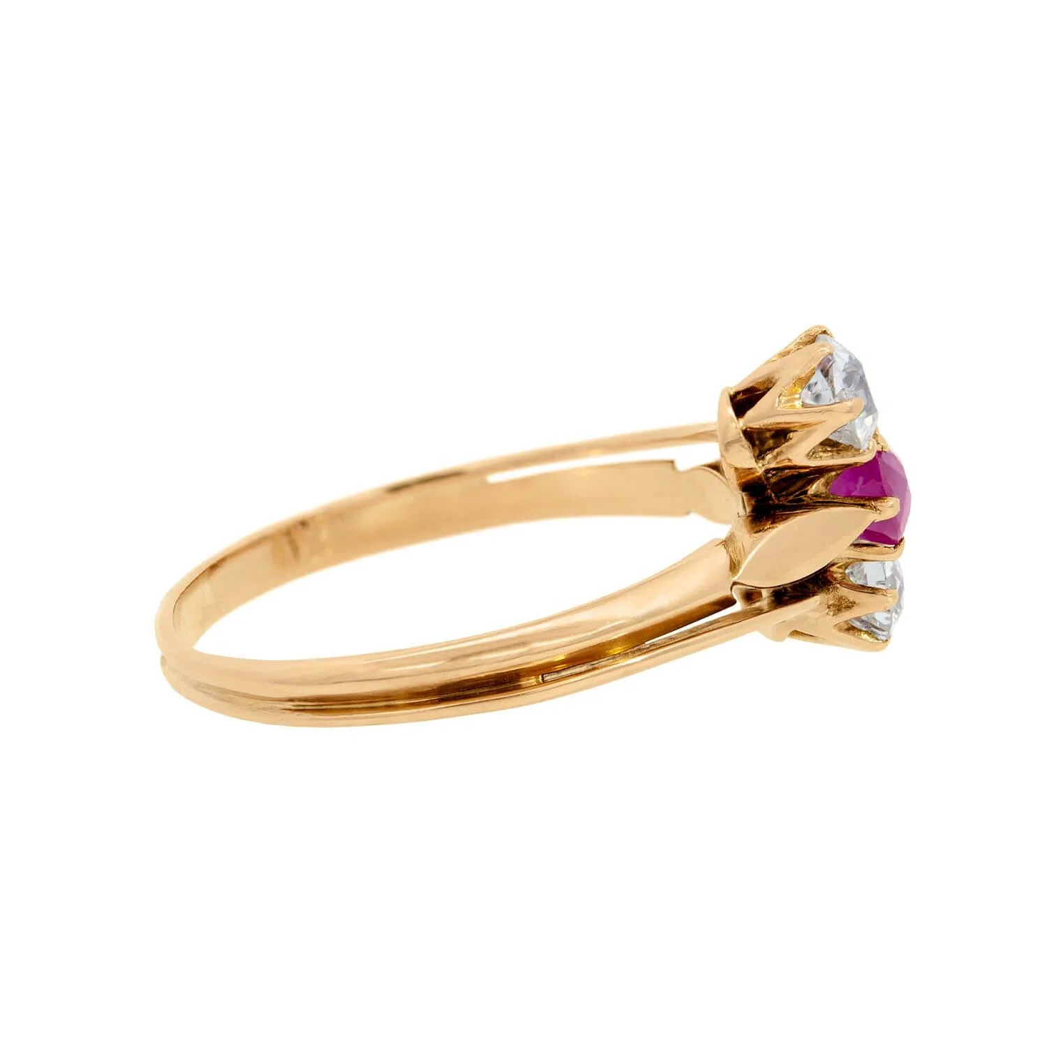 Victorian 18k Ruby and Diamond Three Stone Ring - Image 3