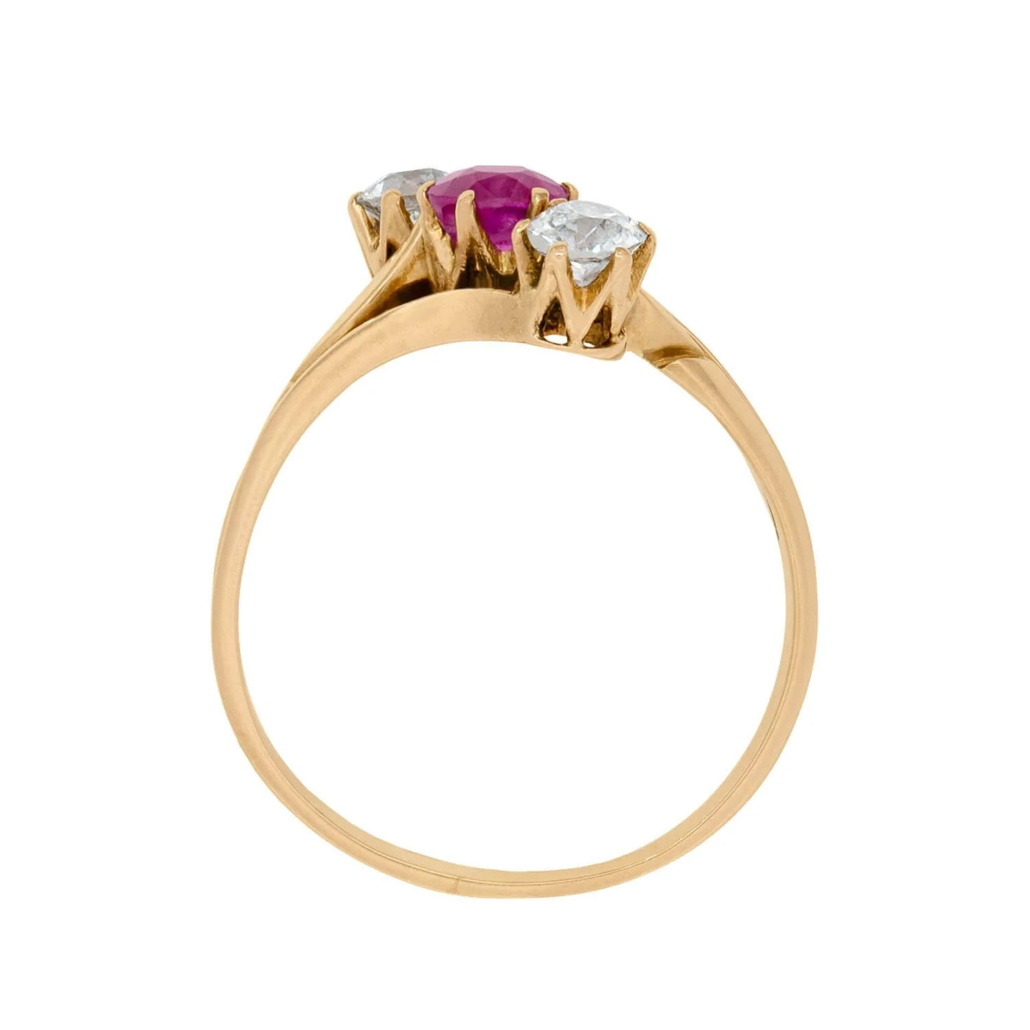 Victorian 18k Ruby and Diamond Three Stone Ring - Image 4