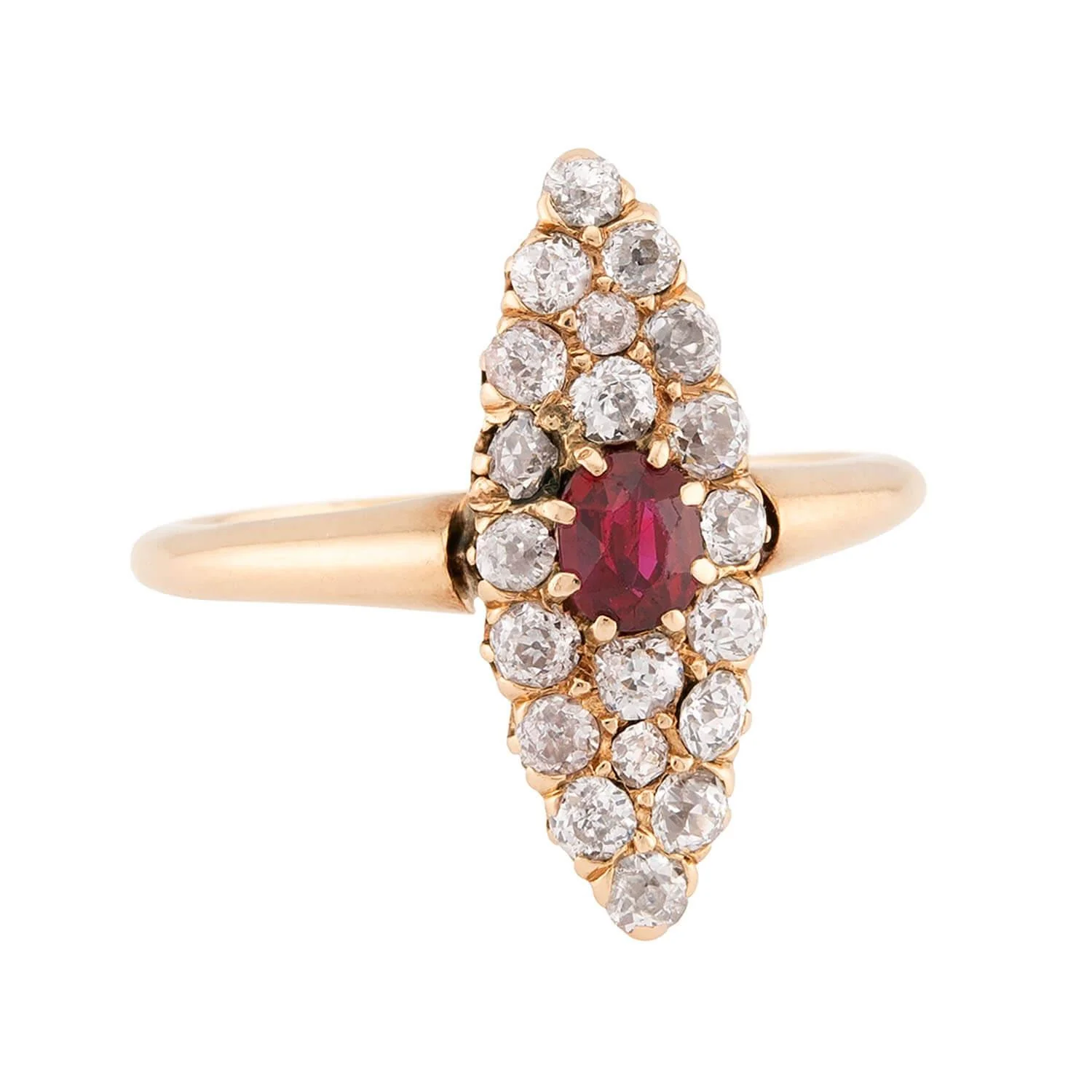 Victorian 18k Ruby & Diamond Navette Ring - Image 2