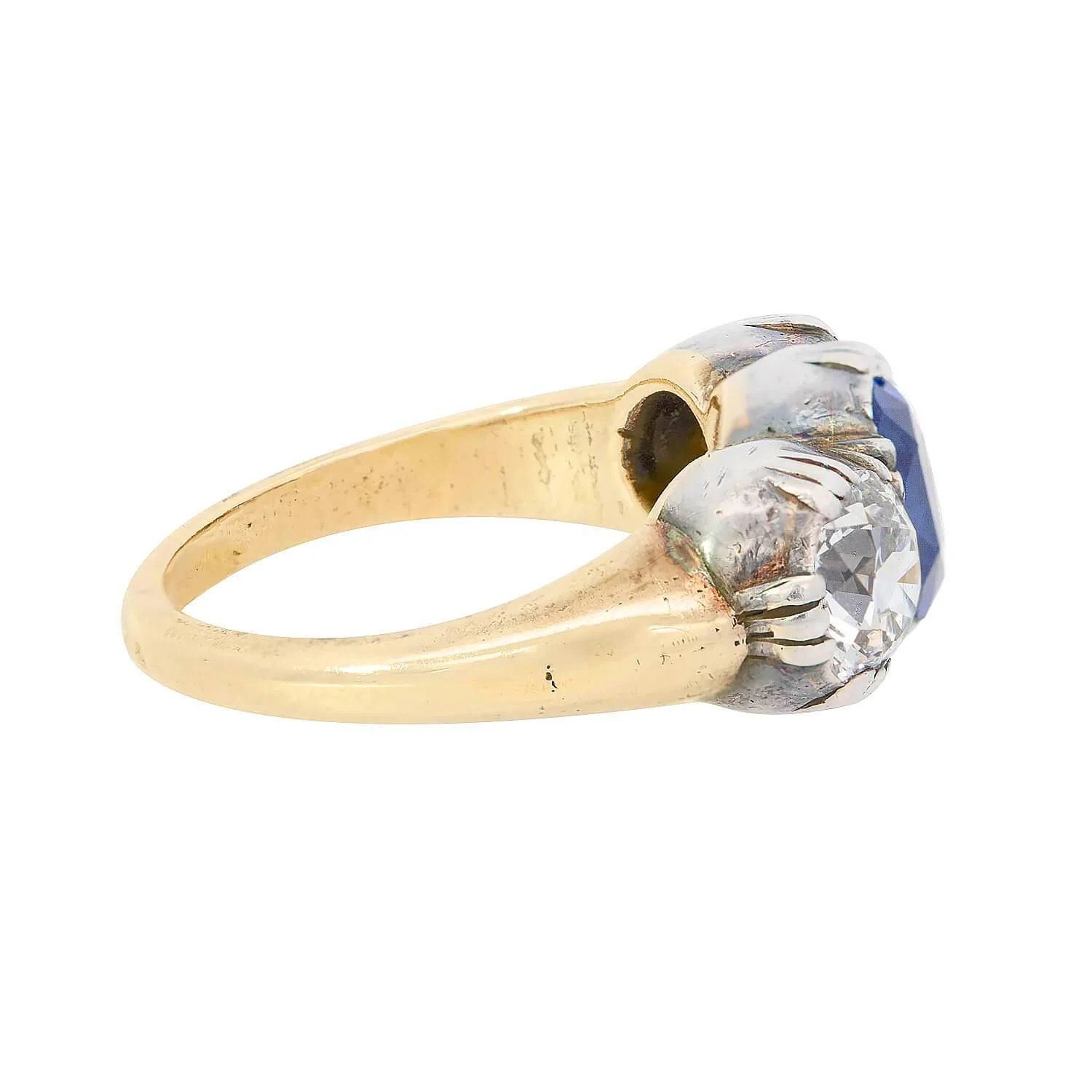 Victorian 18k/Sterling Silver GIA No Heat Ceylon Sapphire & Diamond Ring - Image 3