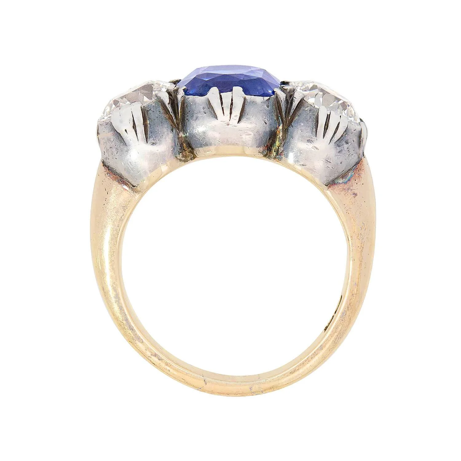 Victorian 18k/Sterling Silver GIA No Heat Ceylon Sapphire & Diamond Ring - Image 4