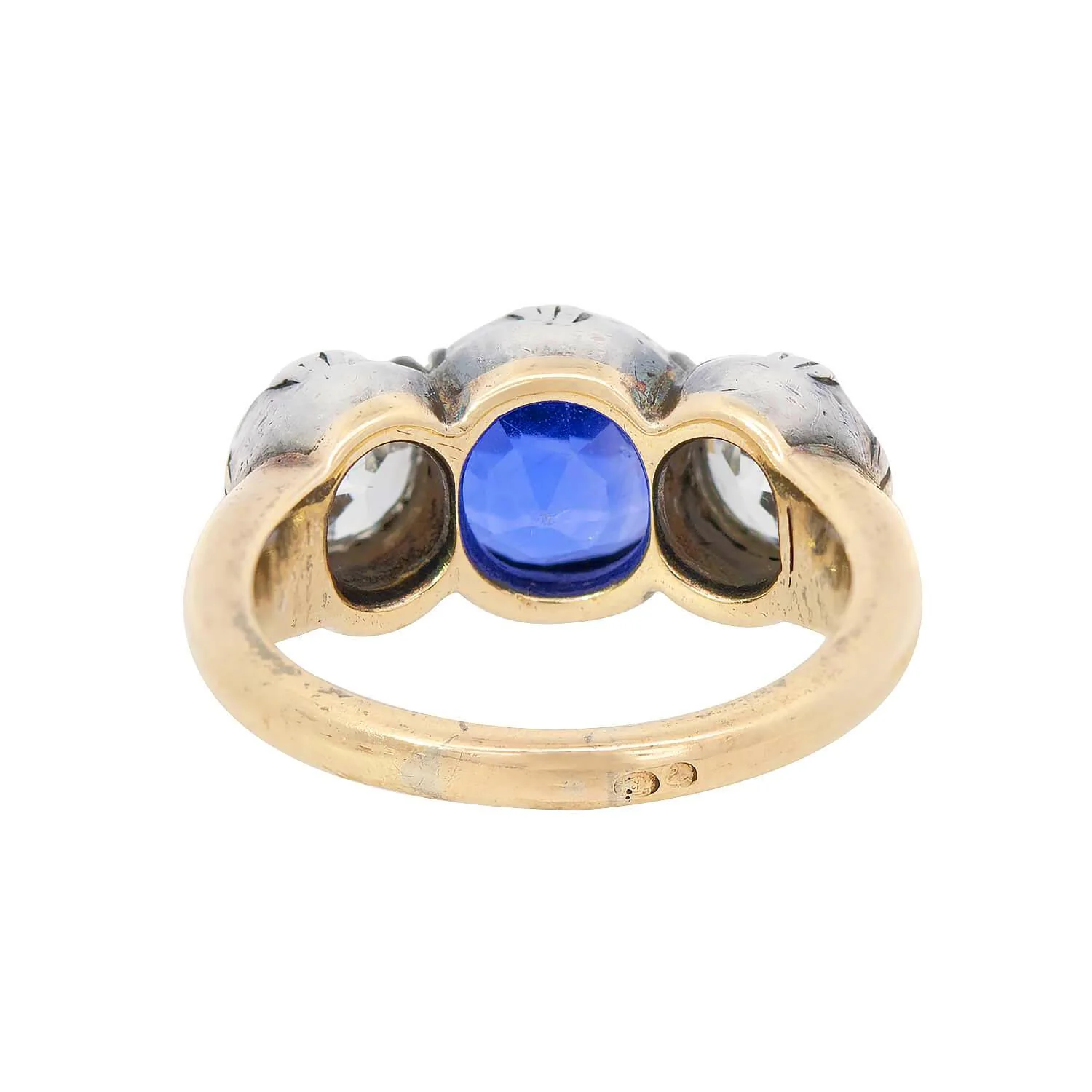 Victorian 18k/Sterling Silver GIA No Heat Ceylon Sapphire & Diamond Ring - Image 5